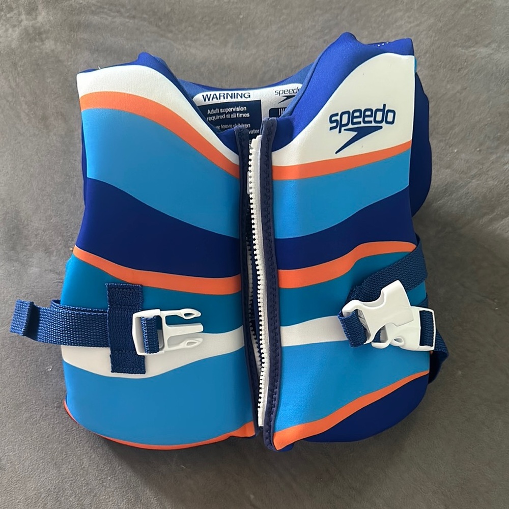 Speedo Swim Vest Blue and Orange with Secure Buckle Straps